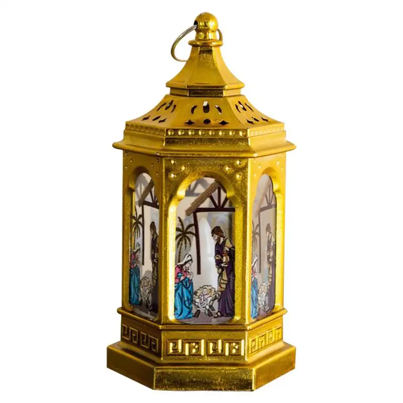 Lantern For Christmas Jesus Decorative Nativity Flameless Lantern Antique Christmas LED Lamp Ornaments For Religious Decoration