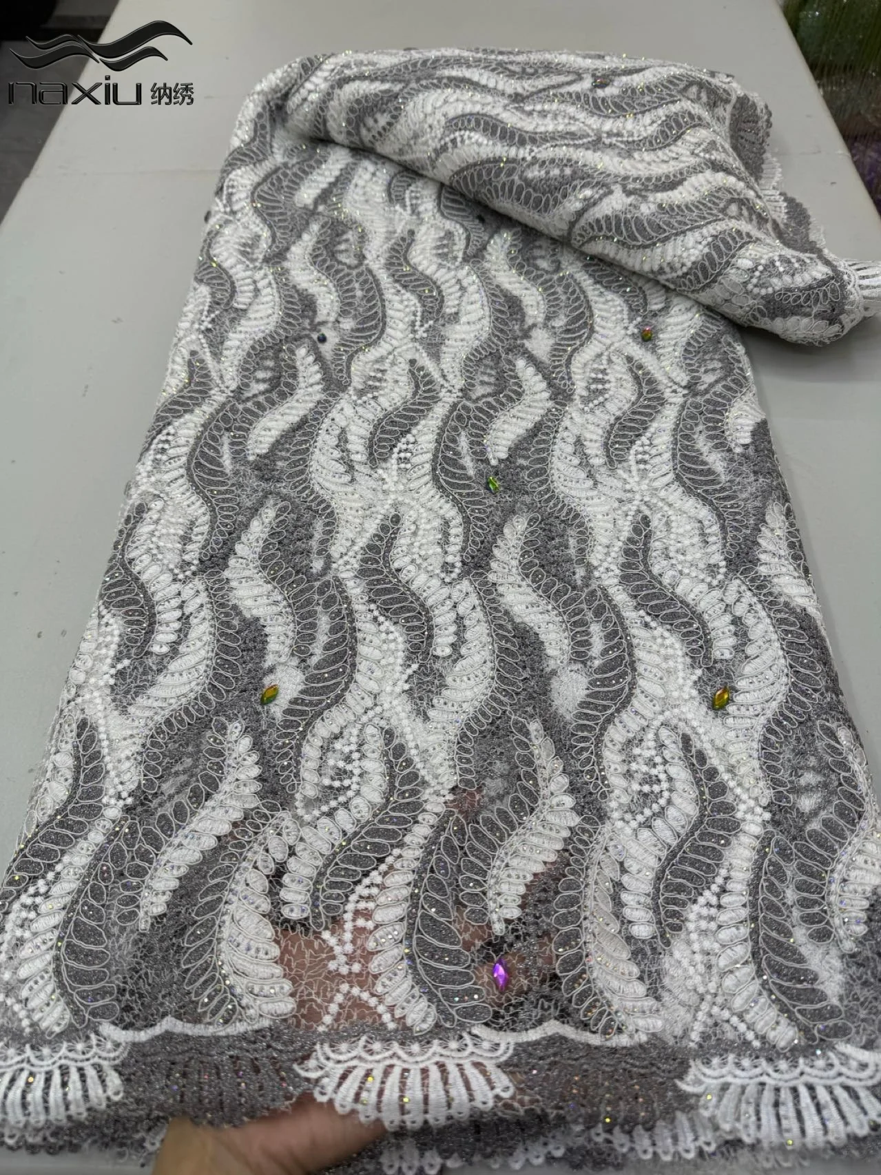 Madison 5 Yards Guipure Cord Lace Fabric Luxury Stones Embroidery High Quality African Water Soluble Lace Fabric For Dress