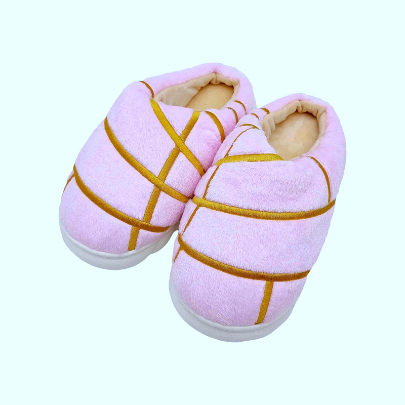 Pink checkered ultra soft sole home bathroom warm shoes for women fashionable and simple bread home slippers