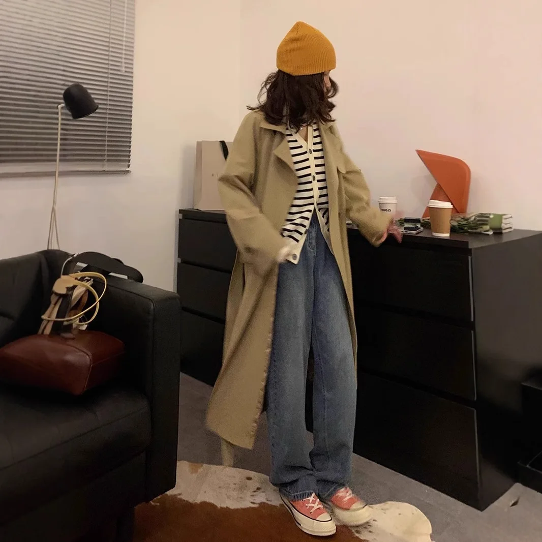 2025년 봄 가을 신상 여성 트렌치코트, 영국풍 시크 롱코트 (키 작은 여성용)