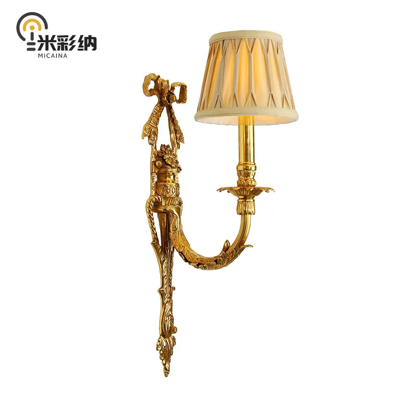 

Single head French all-copper wall lamp European style luxury retro villa living room bedroom bedside corridor aisle wall lamp
