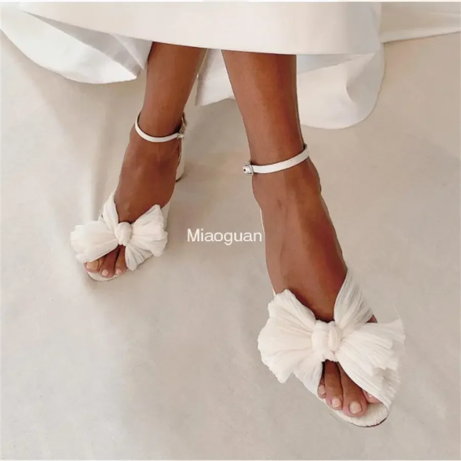 2023 Summer Brand Luxury Designer High Quality Open Peep Toe Bowknot High Heels Women Sandals Party Dress Fashion Wedding Shoes