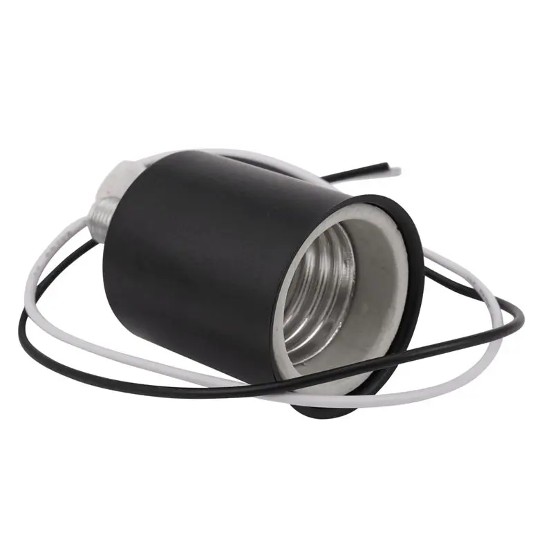 ABMS-10X E27 Screw Base Round LED Light Bulb Lamp Socket Holder Adapter Metal Lamp Holder With Wire Black