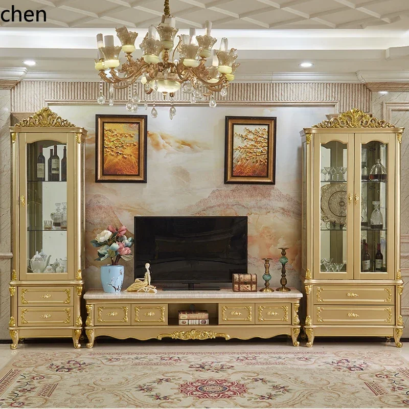 GZ  wine cabinet light luxury solid wood double door carved decoration living room glass storage display cabinet