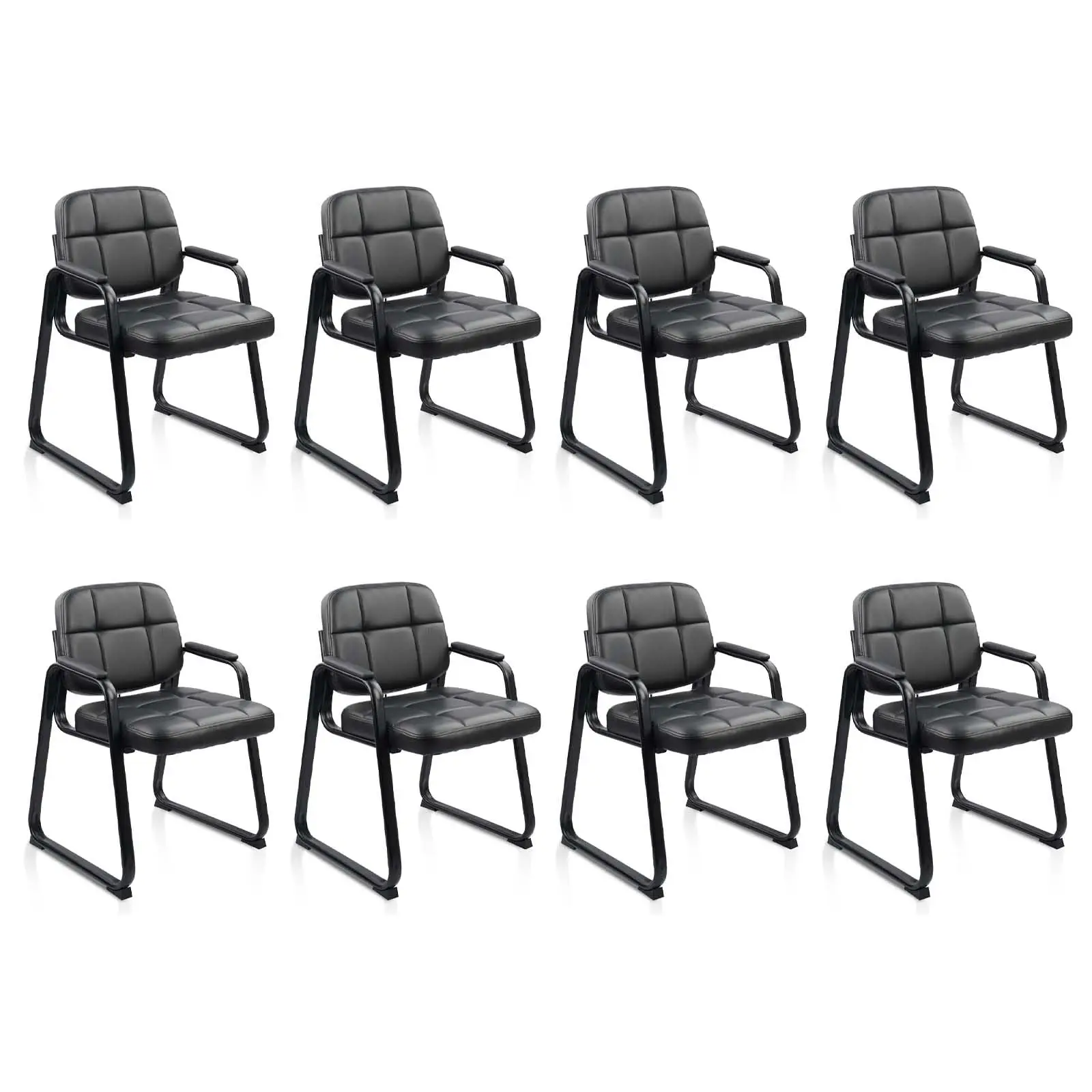 Waiting Room Guest Chair with Bonded Leather Padded Arm Rest for Office Reception and Conference Desk Black 8 Pack