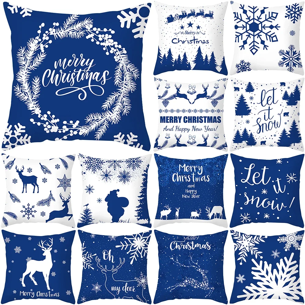 Merry Christmas Decorative Print Pattern Cushion Cover for Home Living Room Sofa Decoration Square Polyester Pillow