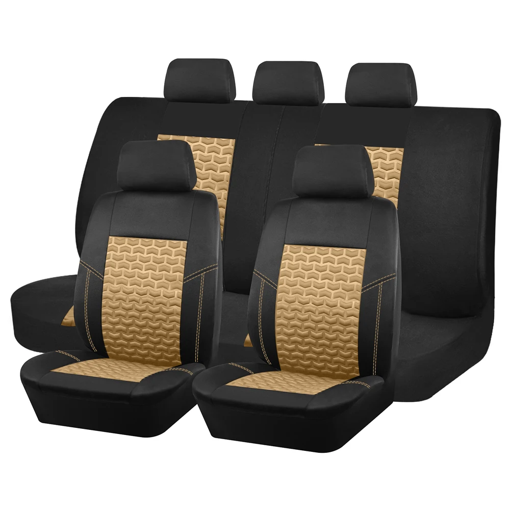 Full Set Car Seat Covers Tire Texture Press Breathable Fabric Seat Covers for Car 3 Zipper for Rear Seat Backrest image 3