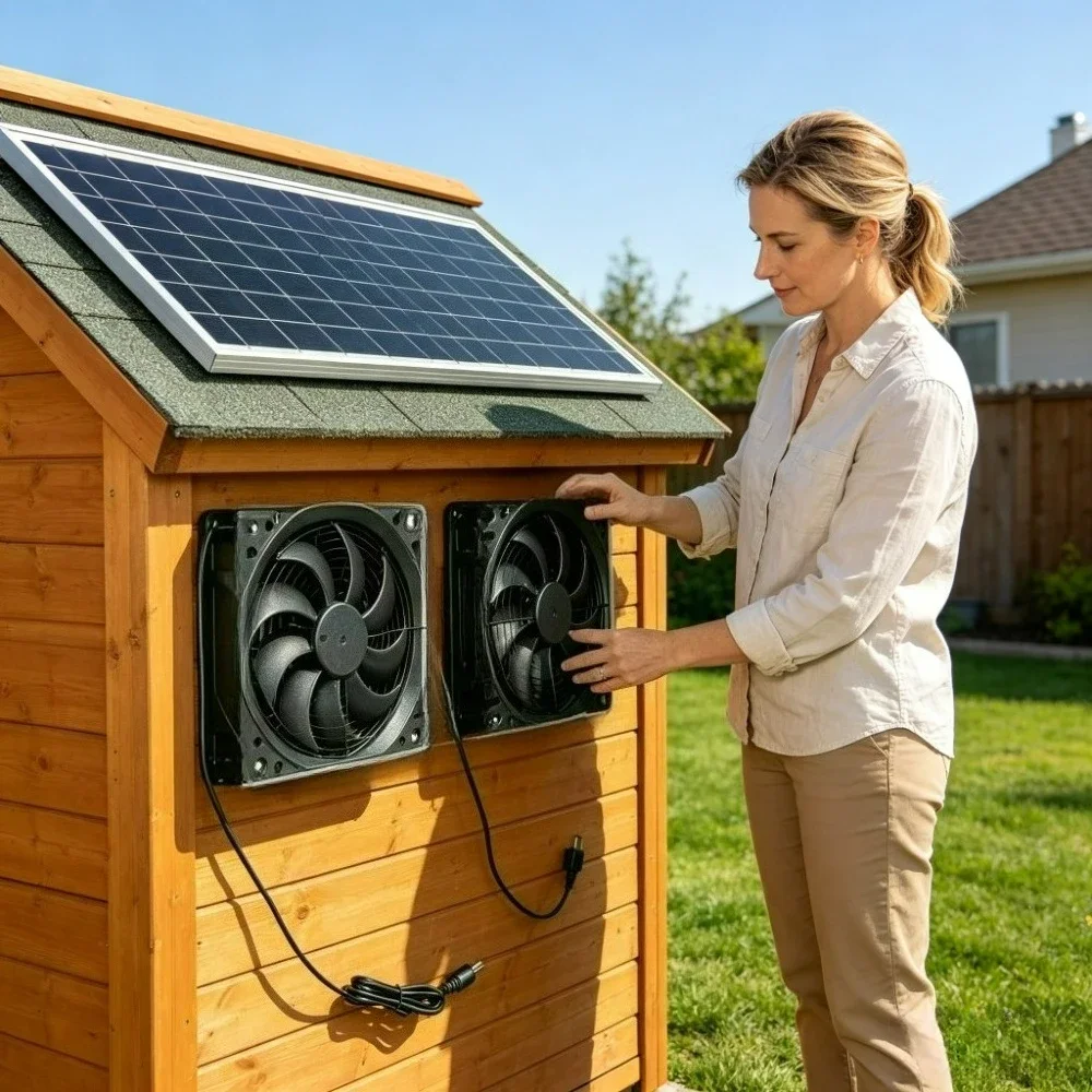10W Solar Dual Fan Vent Exhaust Cooling Ventilation System for Chicken Coop Dog House Pet Kennel Greenhouse Storage Shed RV