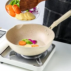Non-Stick Deep Wok Pan Frying Pan Durable Maifan Stone Home Steak Pancake Cooking Pots Skillet Saucepan Kitchen Cookware Utensil