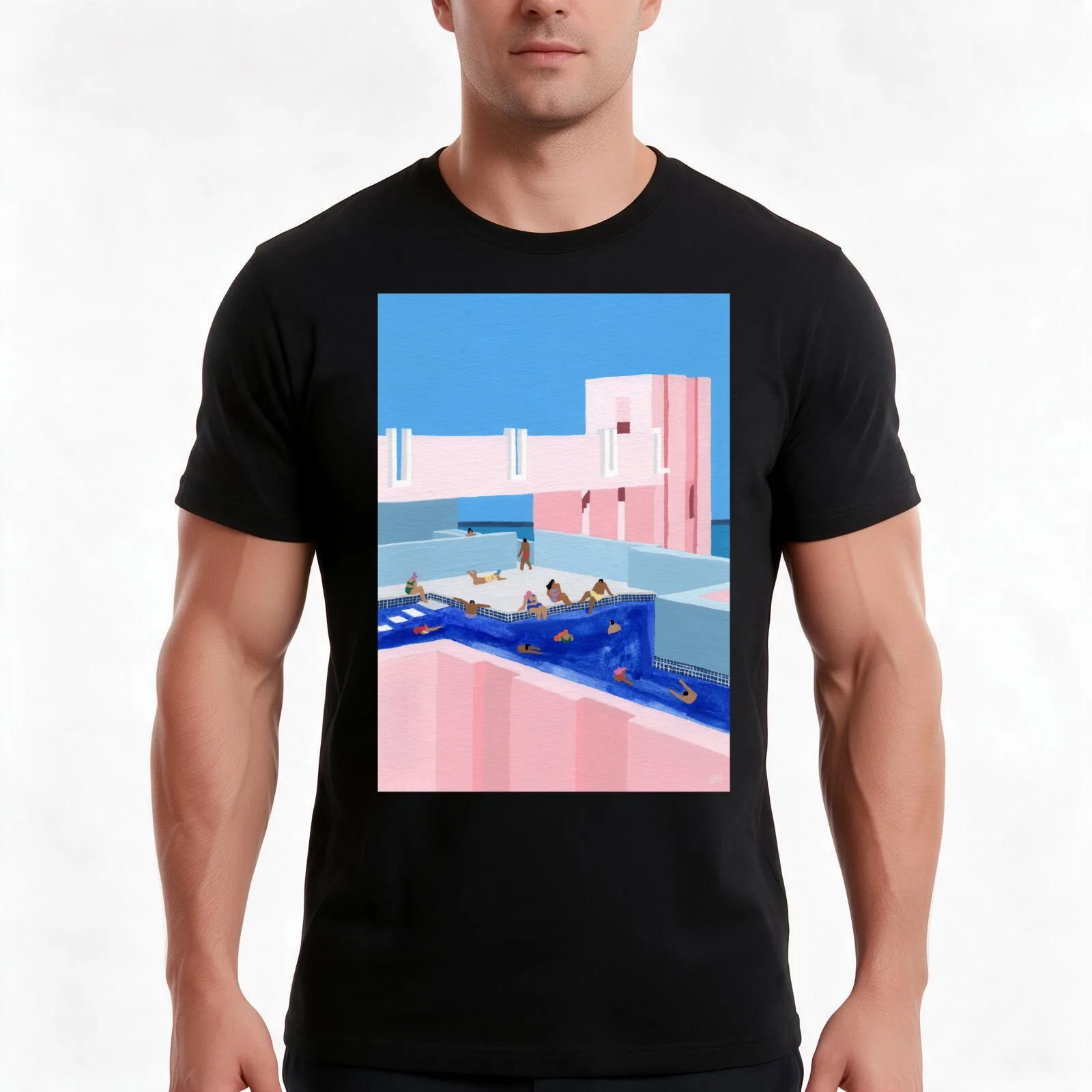 Spain Pool T-Shirt, Summer Casual Cotton Tee, Oversized Streetwear Tops, Vintage Graphic Print, Loose Fit Short Sleeve