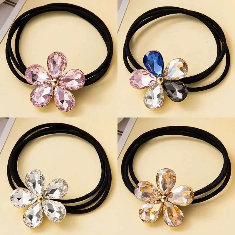 

1 Piece New Crystal Cute Flowers Girls Elastic Hair Bands Woman Hair Accessories