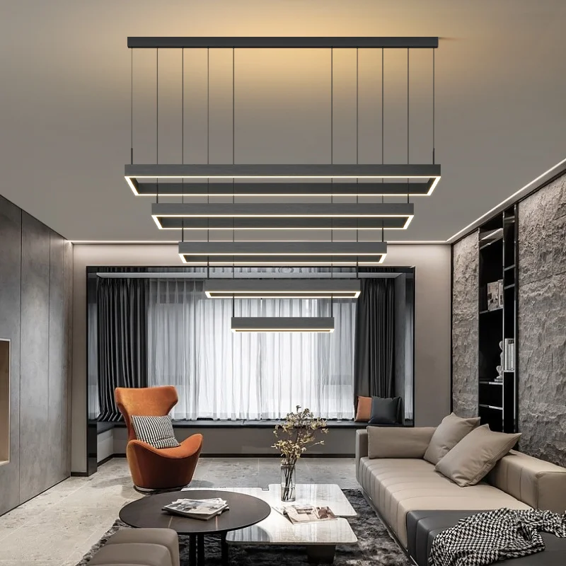 

Modern Black Simple Living Room Led Chandelier Restaurant Ceiling Light Indoor Lighting Chandelier Decorative Lighting Fixtures