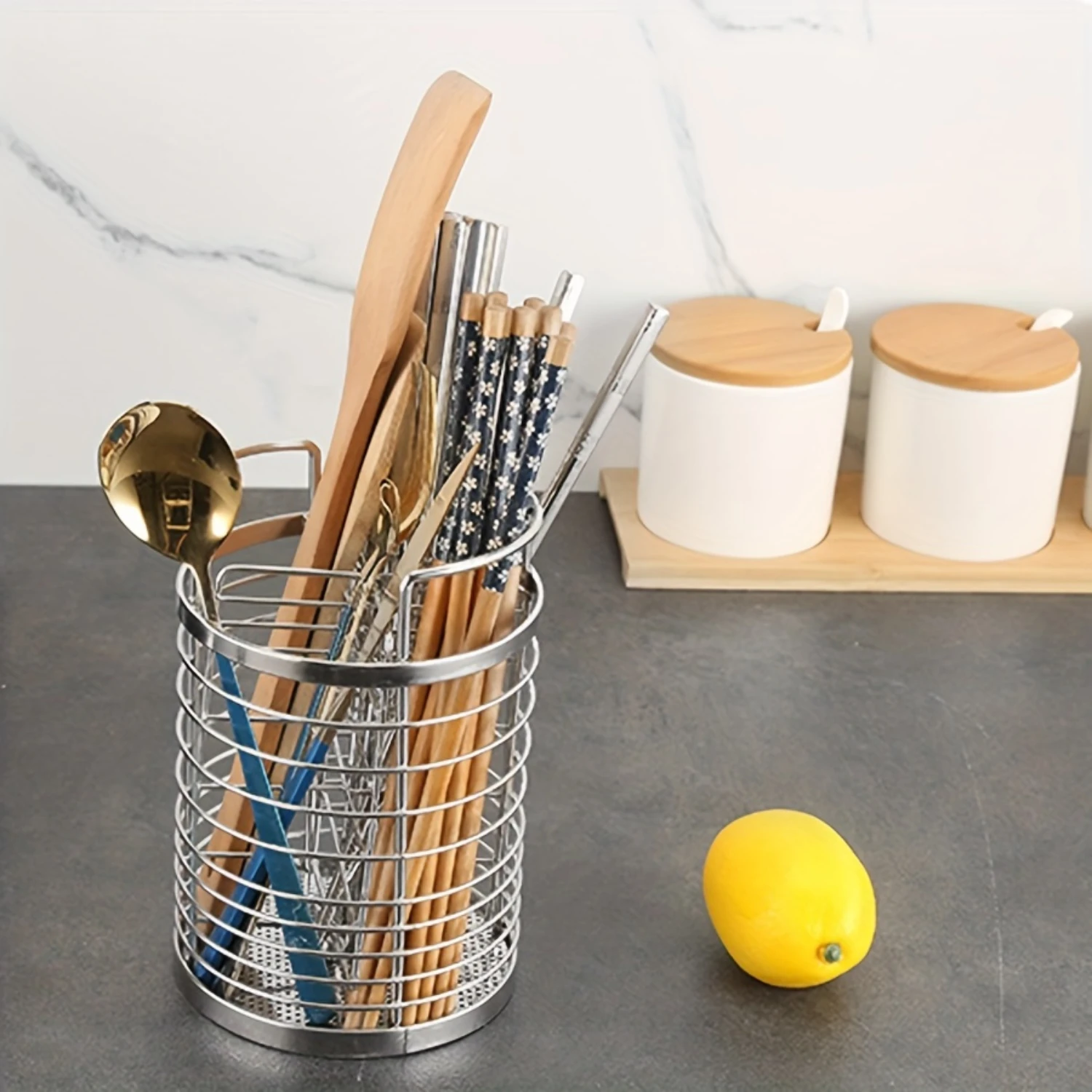 

1pc Kitchen Iron Chopsticks Cage, Household Kitchen Drain Rack, Chopsticks Rack, Wall Hanging/Table Chopsticks Container, Spoon