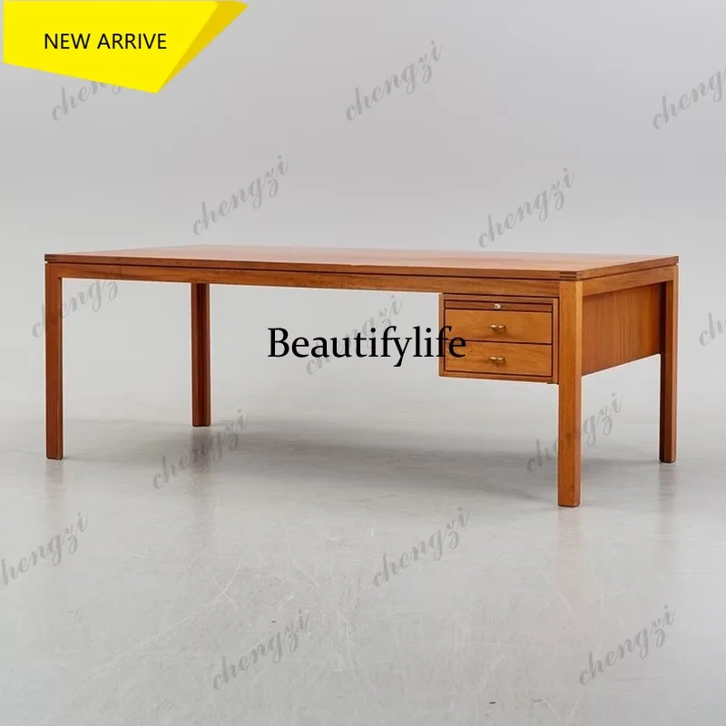 D132 Medieval solid wood desk writing desk Nordic retro style large desk customization