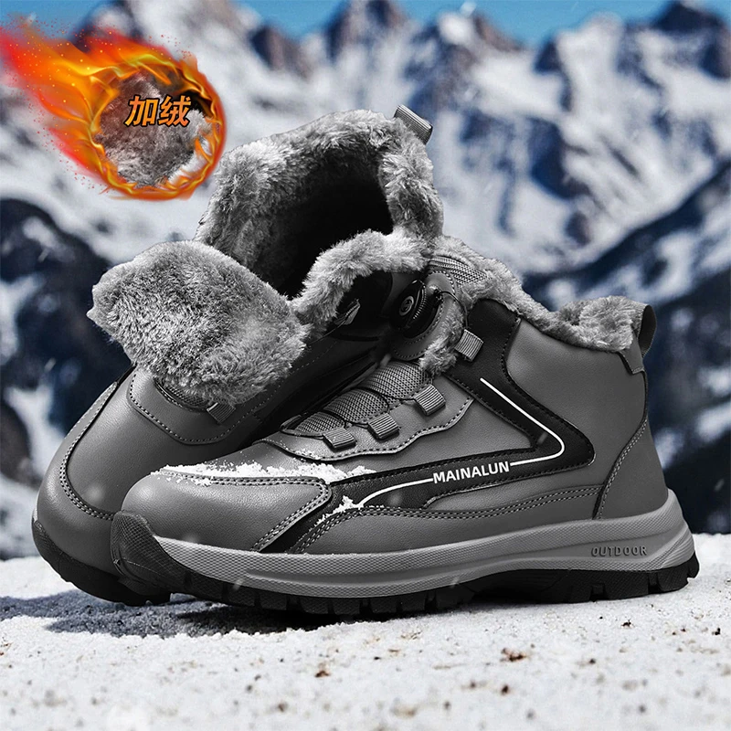 

Winter Boots for Men New Waterproof PU Leather Warm Snow Ankle Boots Outdoor Warm Plush Non-slip Work High-top Casual Shoes