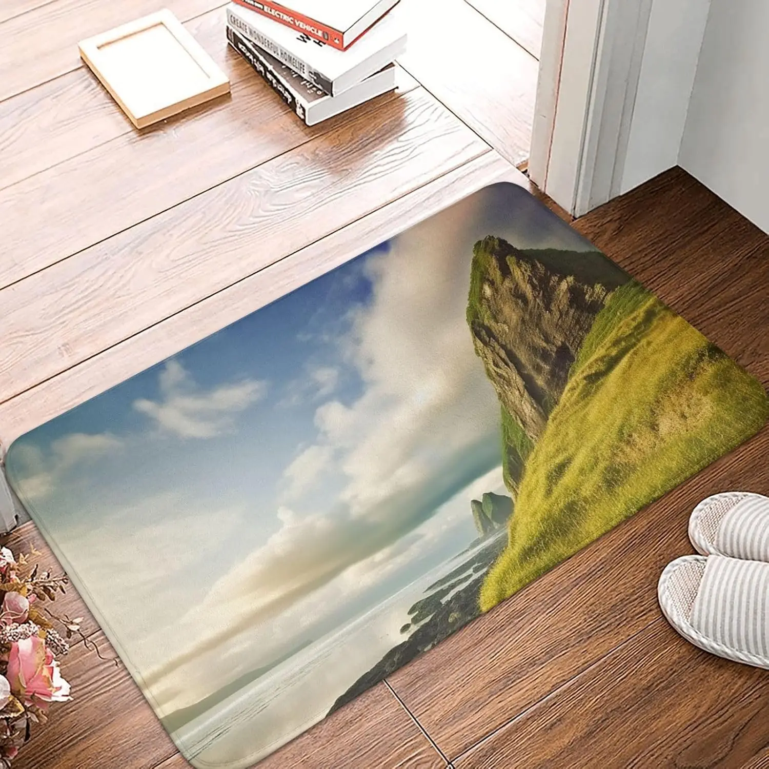 Scenic Coastal Cliff Door Mat Ocean View Landscape Floor Mat Nature Photography Entrance Rug Non-slip Washable Home Decor Carpet