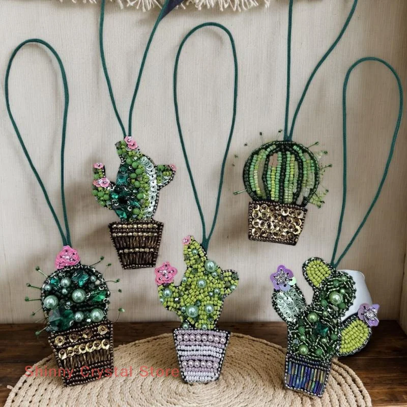 ثلاثية الأبعاد اليدوية حجر الراين مطرز الصبار بوعاء النبات مطرز حبل معلق بقع كريستال حقيبة الحبل التصحيح الديكور زين التصحيح