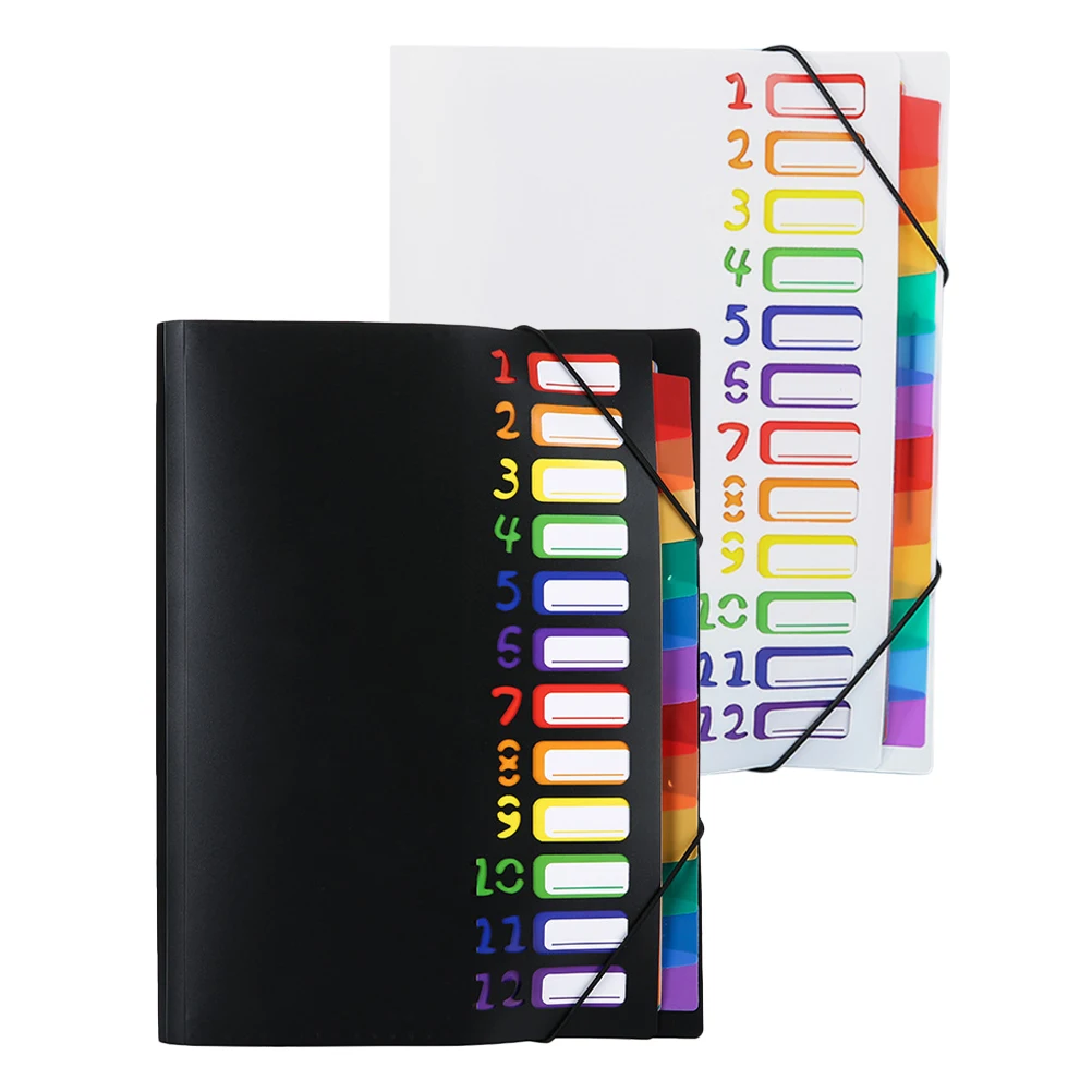 

2 шт., органайзер для файлов, папка для документов, 12 карманов, расширяющаяся папка-гармошка, черный, белый цвет, офисный, студенческий, для домашнего использования, ежемесячная купюра