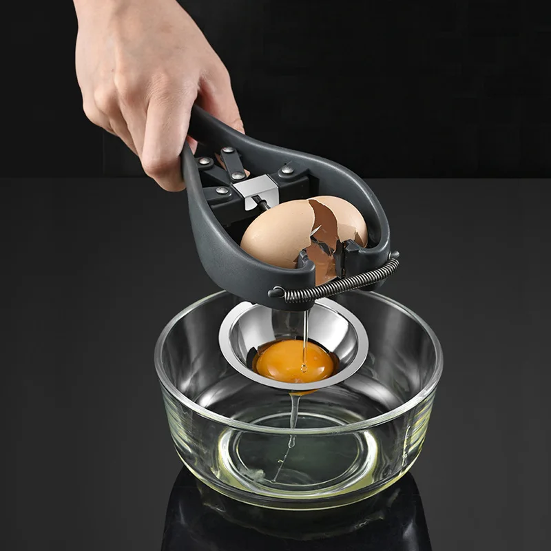 Egg Cracker Egg Separator Stainless Steel Handheld Egg Opener with Egg Yolk White Separator Eggshell Cutter Egg Cracking Tool