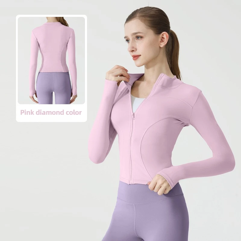2025 Giacca da allenamento in nylon ad alta elasticità autunnale da donna - Capispalla sportiva con cerniera per moto da yoga slim fit per palestra