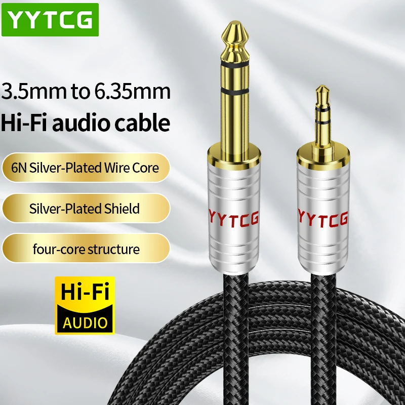 

3.5mm To 6.35mm Audio Jack Cable 6N Silver Plating 6.5 to 3.5 Jack Aux Cable Adapter For Computer Laptop Headsets Sound Card