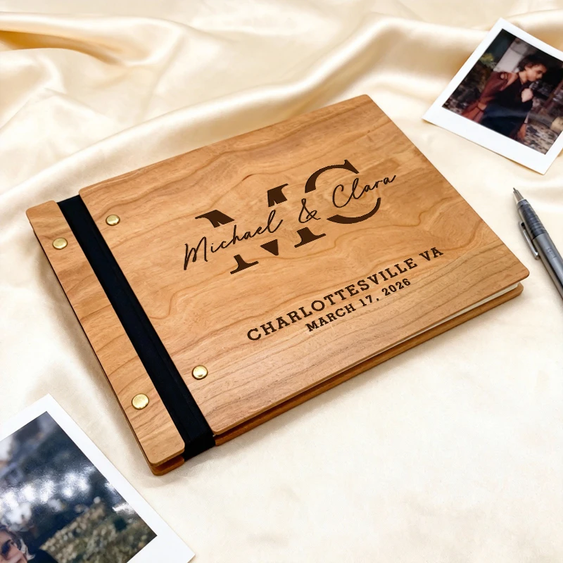 

Personalized Wedding Guest Book - Wooden Wedding Guest Book Personalized Wedding Photo Album Anniversary Keepsakes Wedding Gifts