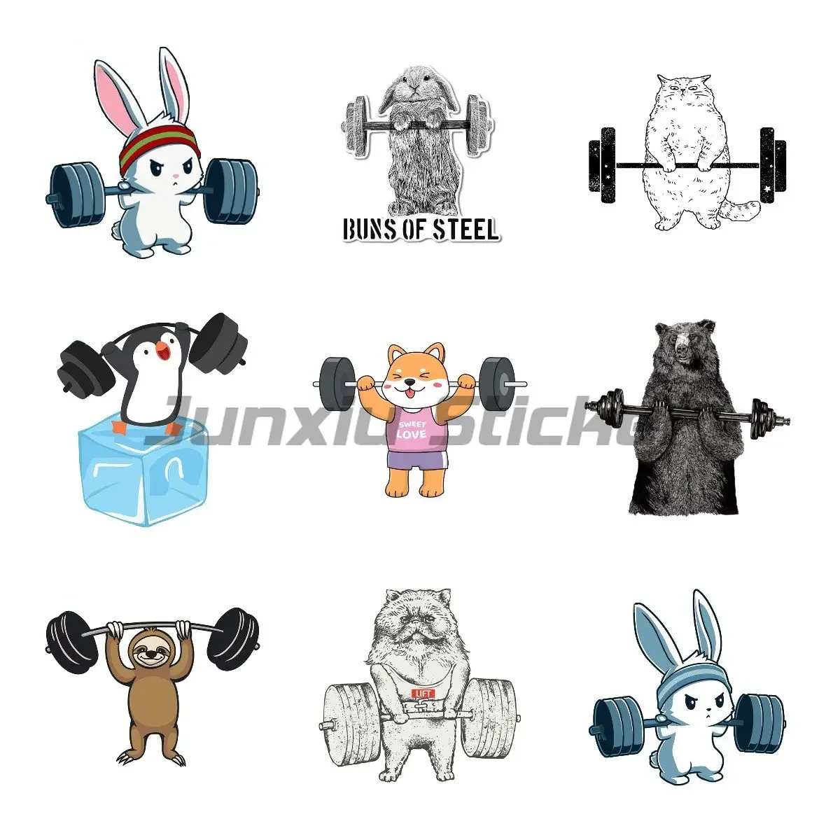 

Weightlifting Buns of Steel Sketch Rabbit Animal Car Stickers Personality Trunk Decal Motorcycle Windows Car Stickers