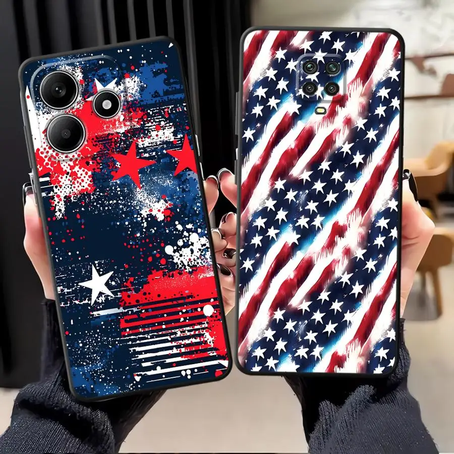 Funda con diseño de estrellas y rayas para Xiaomi Redmi Note 15 13 14 Pro Plus 12 11 12C 13C A4 10 K80 14C A5 A7 Pro 9 8 K40 A1