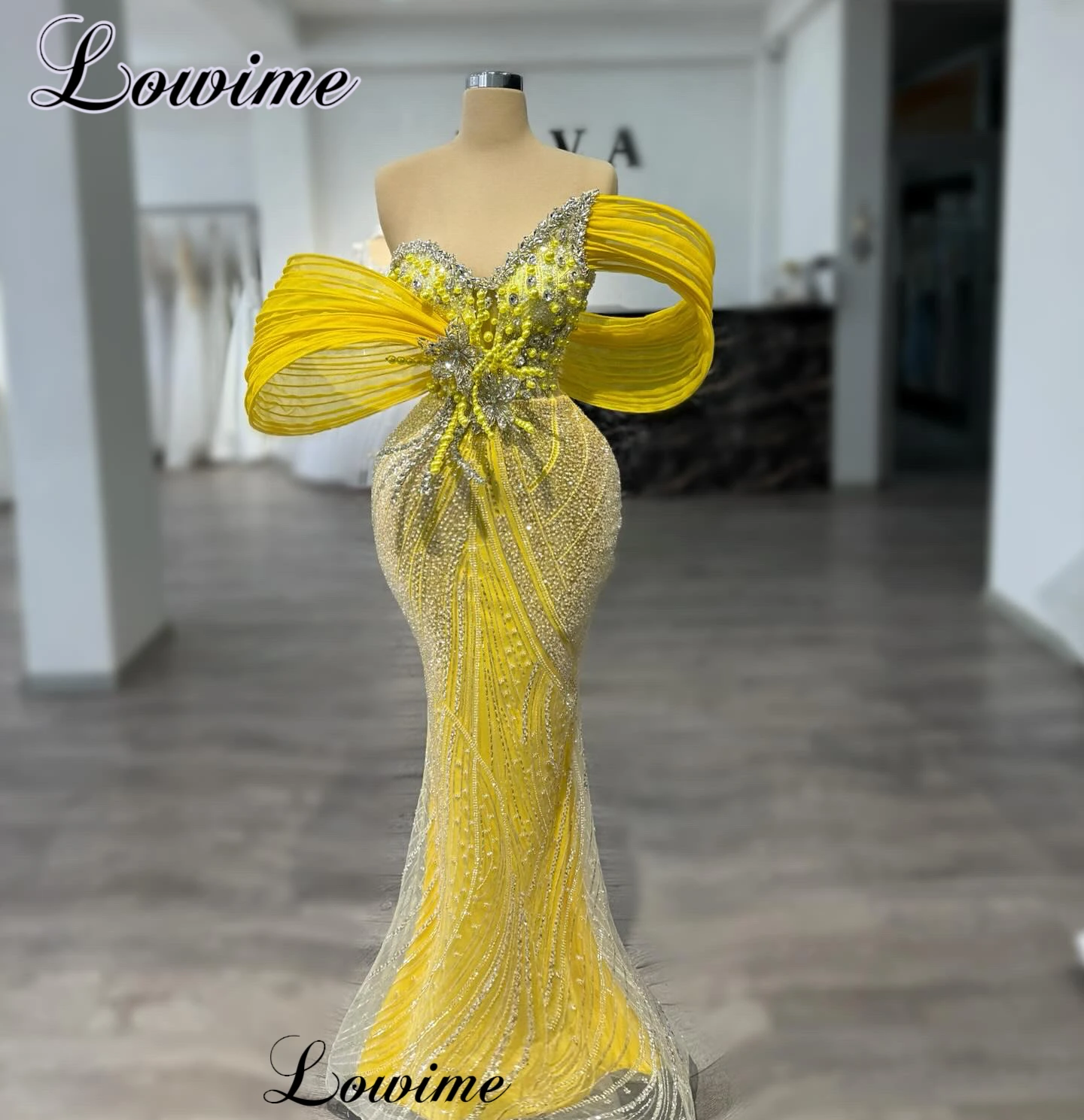 2025 Newest Yellow Prom Dresses Mermaid Sweetheart Elegant Long Evening Dresses Crystals Celebrity Dresses Robe Femme Customized