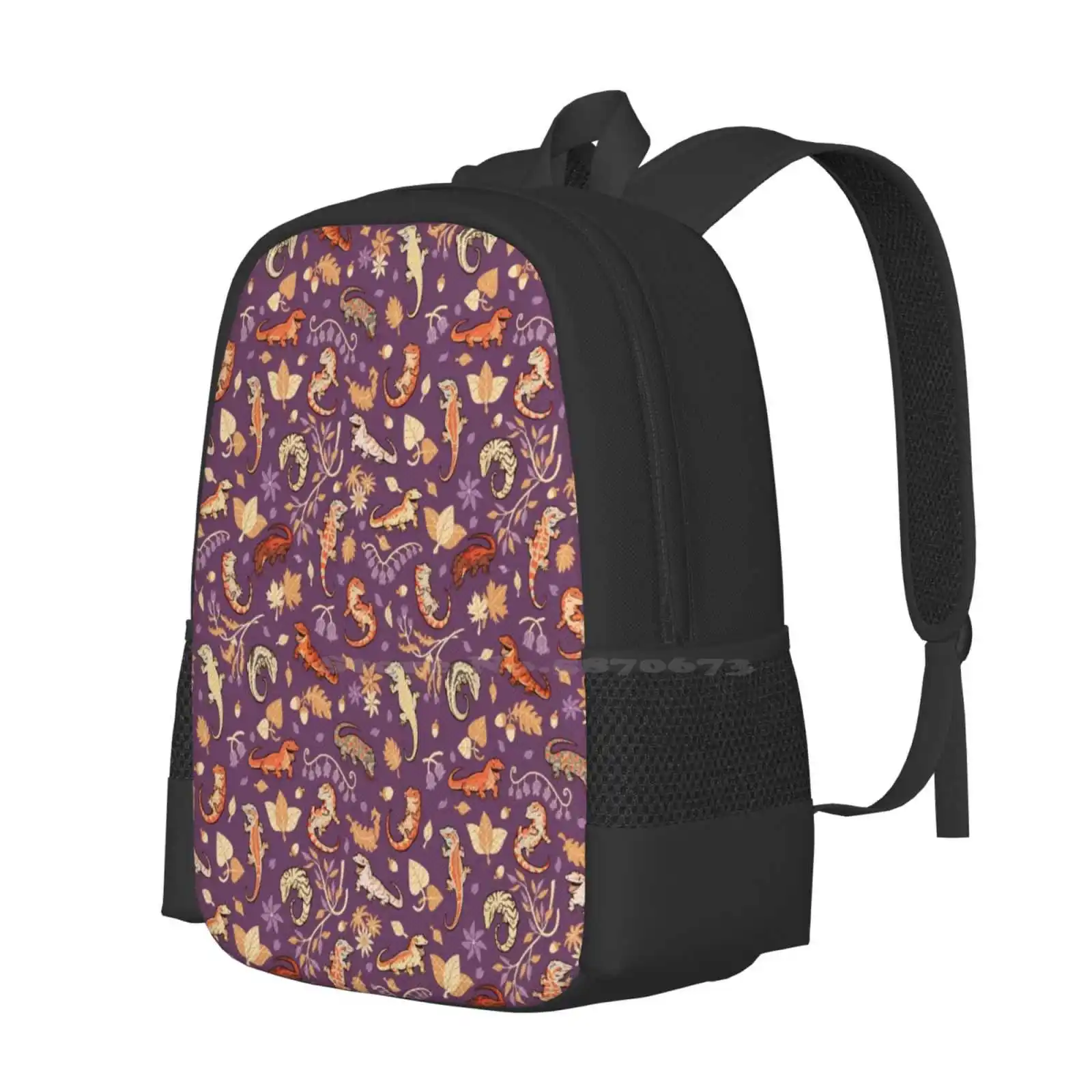 Mochila De Geckos en púrpura para estudiantes universitarios adolescentes, bolsas de diseño, patrón de lagarto, Gecko, ggoyle, reptil, otoño