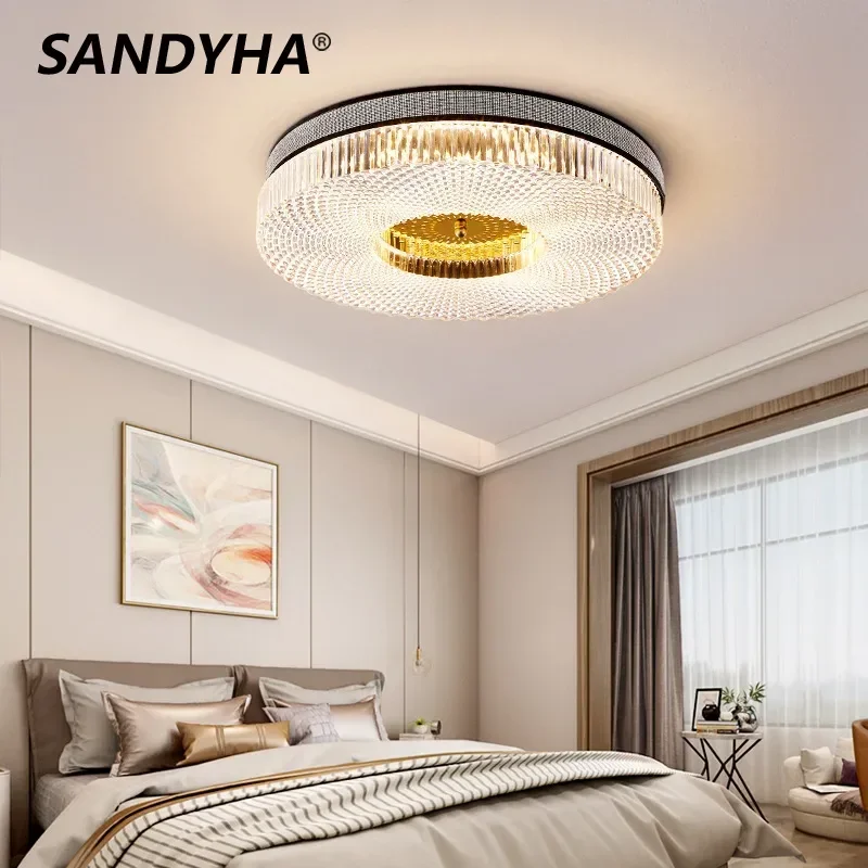 

SANDYHA Nordic Ceiling Lights Ring Crystal Lampshade Led Lamp for Living Room Bedroom Decoration Dining Table Lighting Fixtures