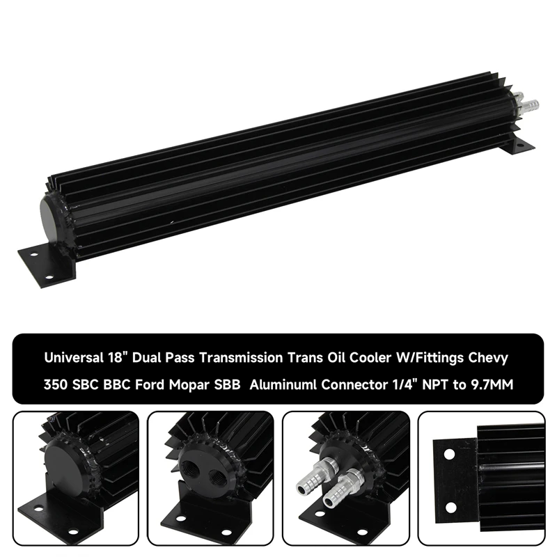 Universal 18inch Long Aluminum Black Dual Pass Heat Sink Cooler with 1/4\