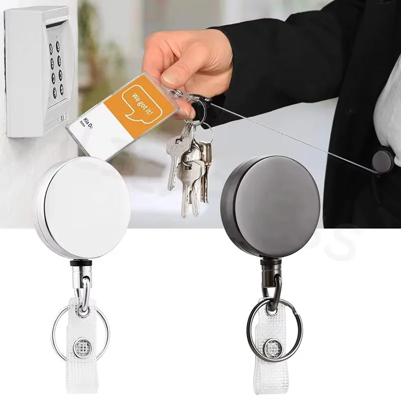 1-6pcs Retractable Metal Keychain Badge Reel Holder ID Name Cards Buckle Hook Belt Clip with High Elastic Cable Rope Easy-pull