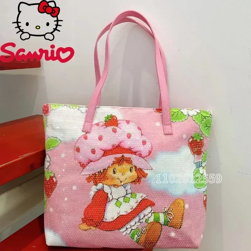 MINISO Hello Kitty New Women's Diamond Shoulder Bag Cute Cartoon Women's Handbag Large Capacity Women's Tote Bag High Quality