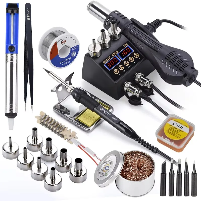 

JCD 8898 750W Soldering Station EU US LCD Digital display Rework Welding Station Kit Soldering Iron Hot Air Repair Solder tools