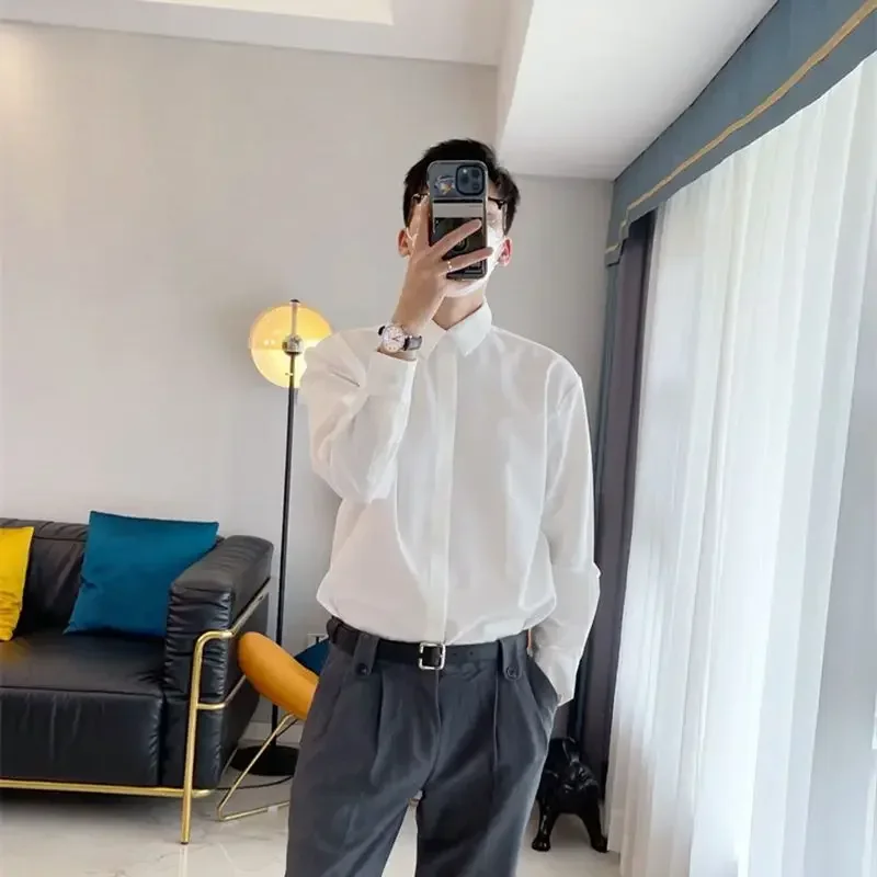 Male Shirts Plain White Business Men's Shirt Cheap Things With 2025 New In Korean Style Button Up Fashion Man 2024 Hipster I