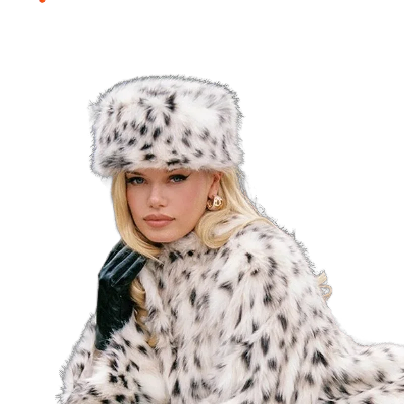 

Women Winter Leopard Printing Hat Elegant Thick Cap Warm Puffy Touch Hat Men