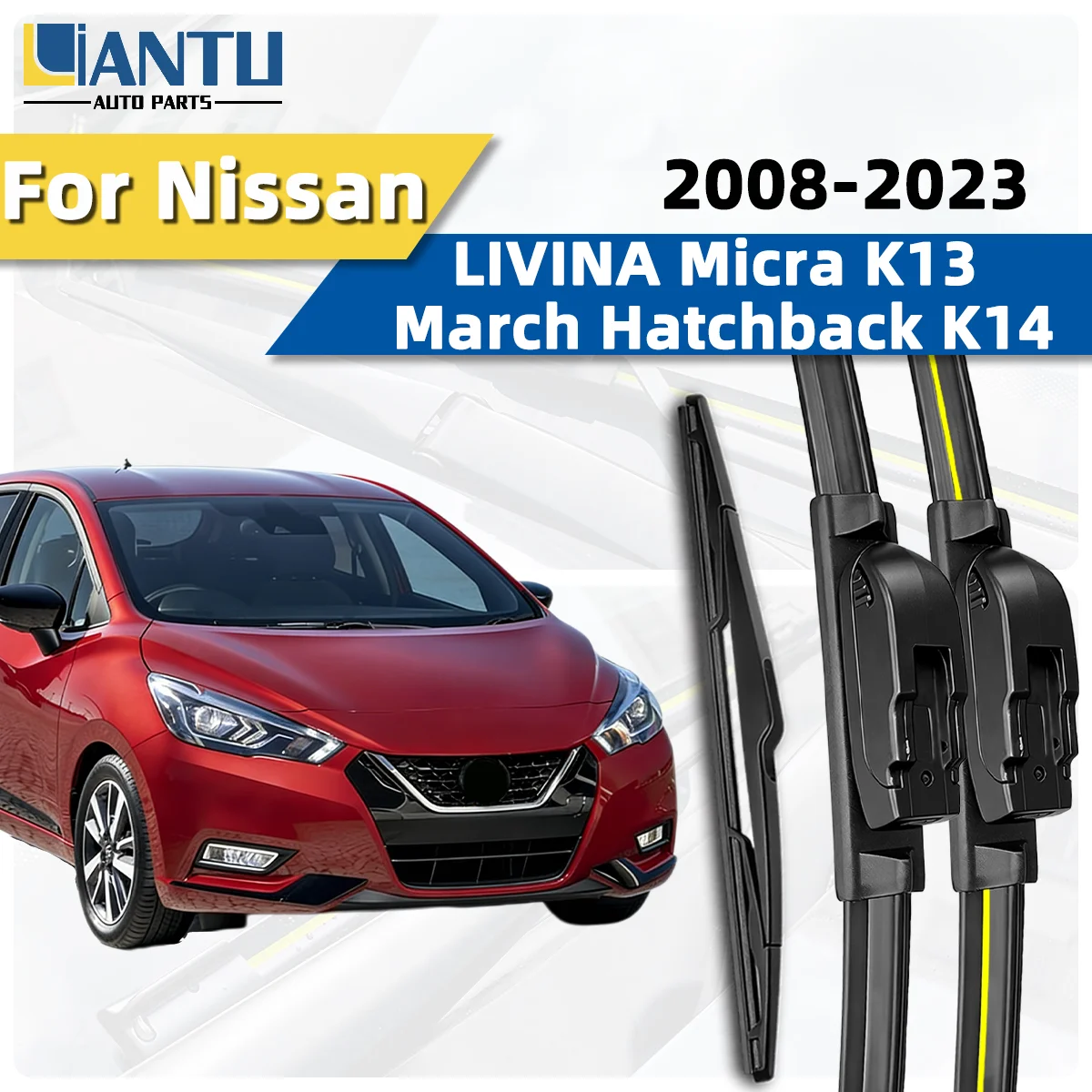 3-teiliges Scheibenwischer-Set für vorne und hinten, passend für Nissan LIVINA Micra K13 March Hatchback K14 2008-2023, geräuscharme Scheibenwischer, Autozubehör