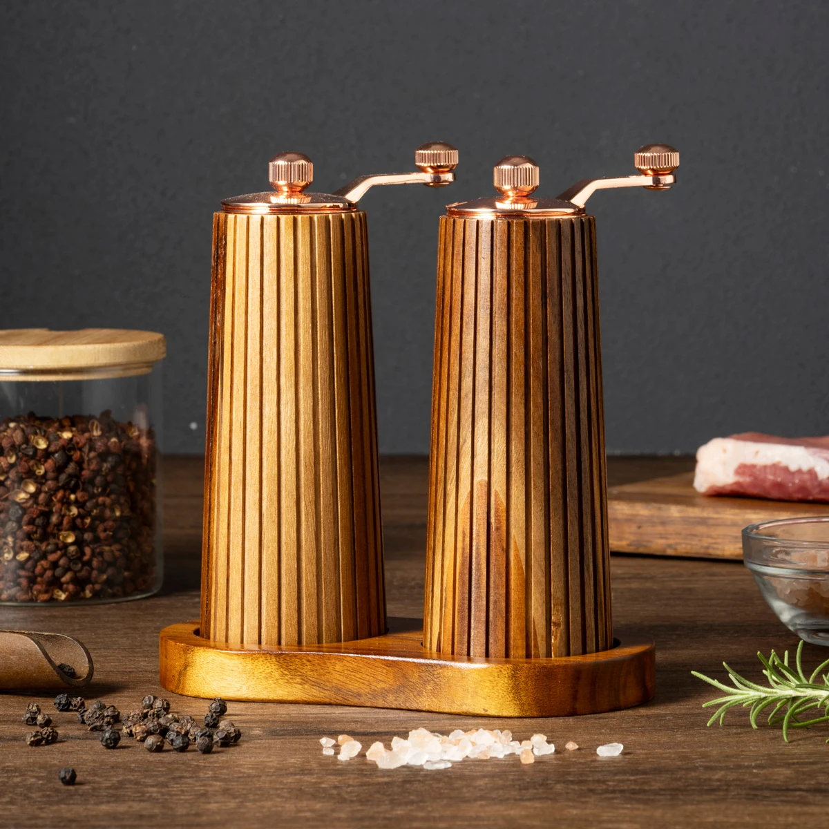 1PC-Hand-cranked acacia wood line pepper grinder solid wood manual grinding bottle western seasoning bottle