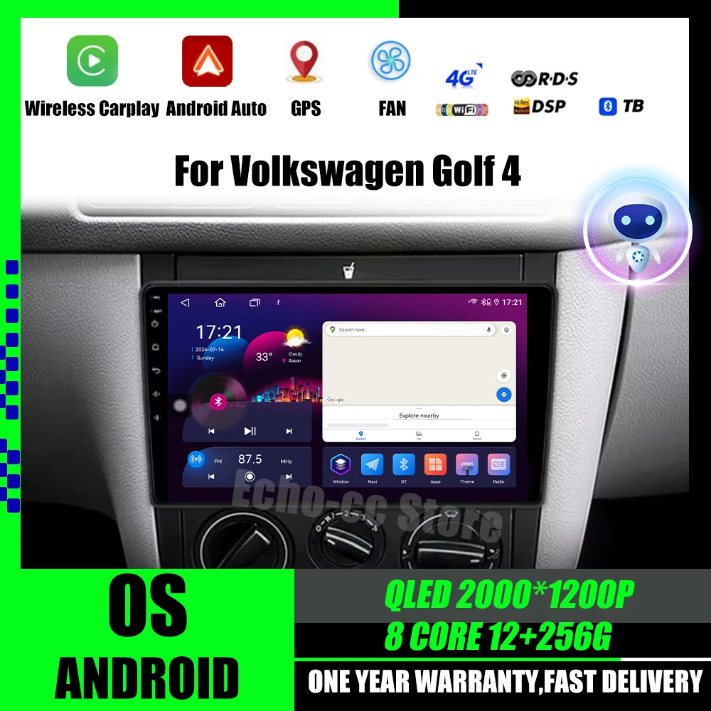 Car Radio Android 14 For Volkswagen VW Golf 4 IV Jetta MK4 Classics Multimedia Player Carplay GPS Android Auto Stereo DSP WIFI