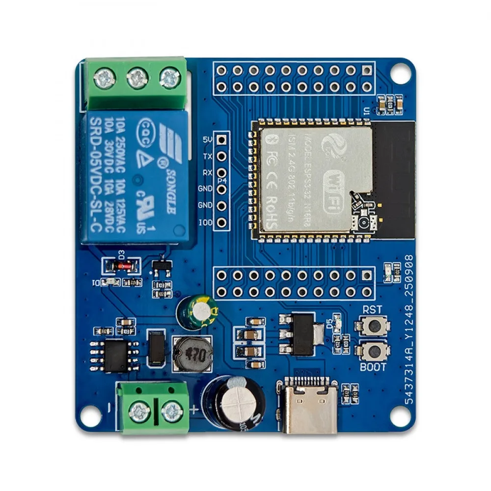 

WiFi BT Single Relay Module ESP32S3 Power USB+UART Burning 2x20Pin Reserved Arduino Development Board for Secondary Development