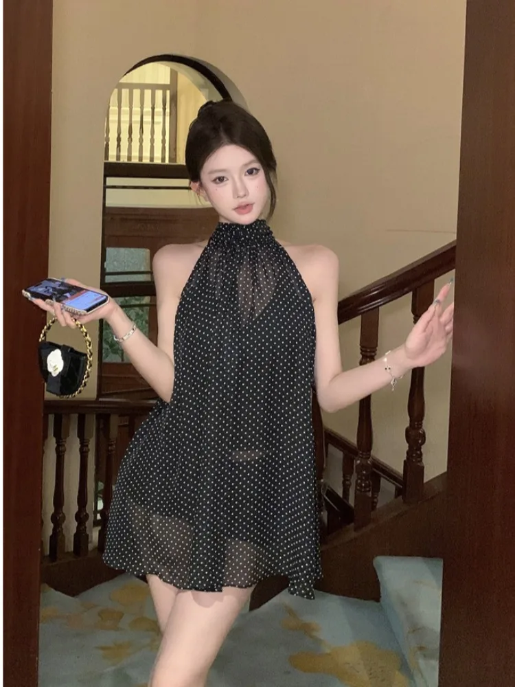 

Sexy Backless Chiffon Top Korean Style Summer Inner Wear Tank Top Elegant Mid-Length V-Neck Sleeveless Midi Dress