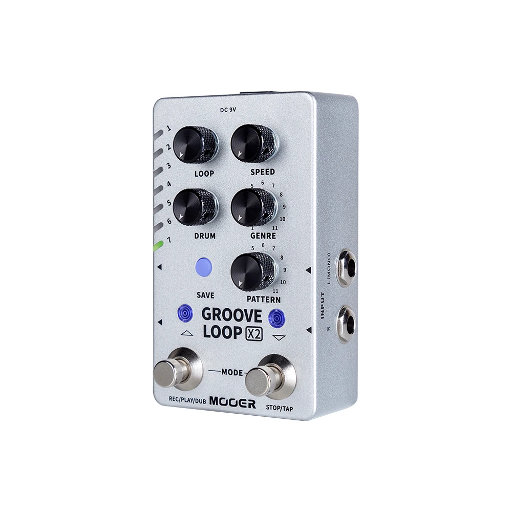 MOOER Groove Loop X2 Stereo Looper-pedaal met 14 besparen sleuven Drummachinepedaal 121 verschillende trommel Capaciteit van 10 minuten per spoor