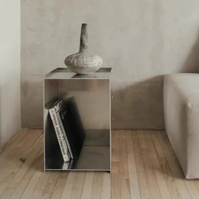 طاولة قهوة من الفولاذ المقاوم للصدأ الاسكندنافية، طاولات جانبية بسيطة، متعددة الوظائف، منضدة حديثة، أثاث منضدة فاخر وبسيط #2