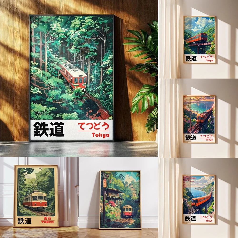 Retro Japanese Landscape Canvas Printing Asian Art Railway Wall Art Poster Modern Living Room Bedroom Bathroom Home Decor Gif