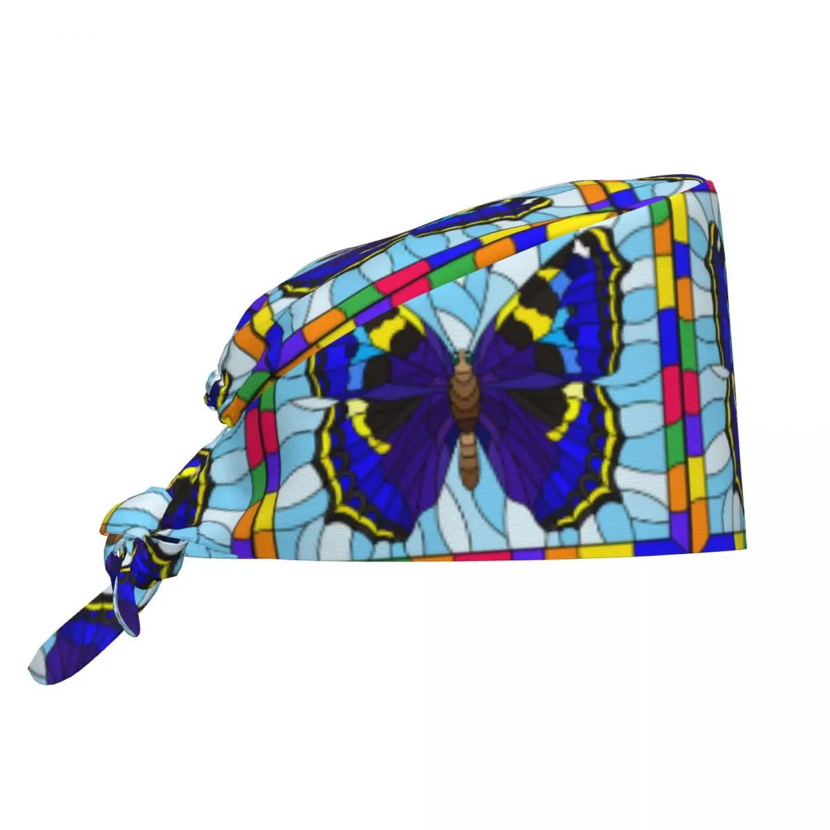 Glass Style With Bright Blue Butterfly Hats Scrub Hat Beauty Salon Working Cap Laboratory Pet Shop Nursing Scrub Cap