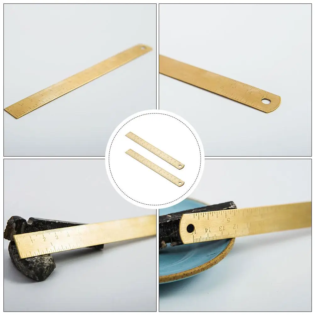 2Pcs Brass Ruler Bookmark Small Drawing Tool Vintage Stainless Steel MultiFunction Planner Creative Gift For Students Families