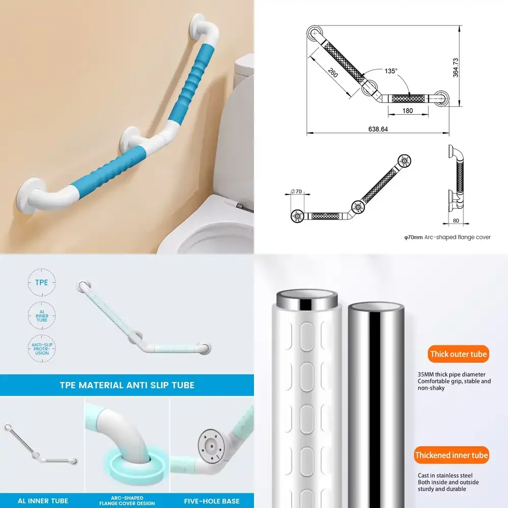 

Универсальная V-образная противоскользящая опорная ручка из ABS-пластика и нержавеющей стали для туалета и ванной комнаты, поручень для пожилых людей