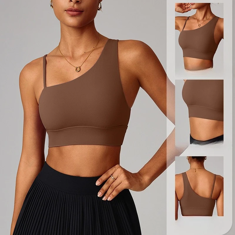 

2026 Women Asymmetric One Shoulder Beauty Back Yoga Bra Quick Dry Stretch Supportive Sports Bra For Running Fitness Workout