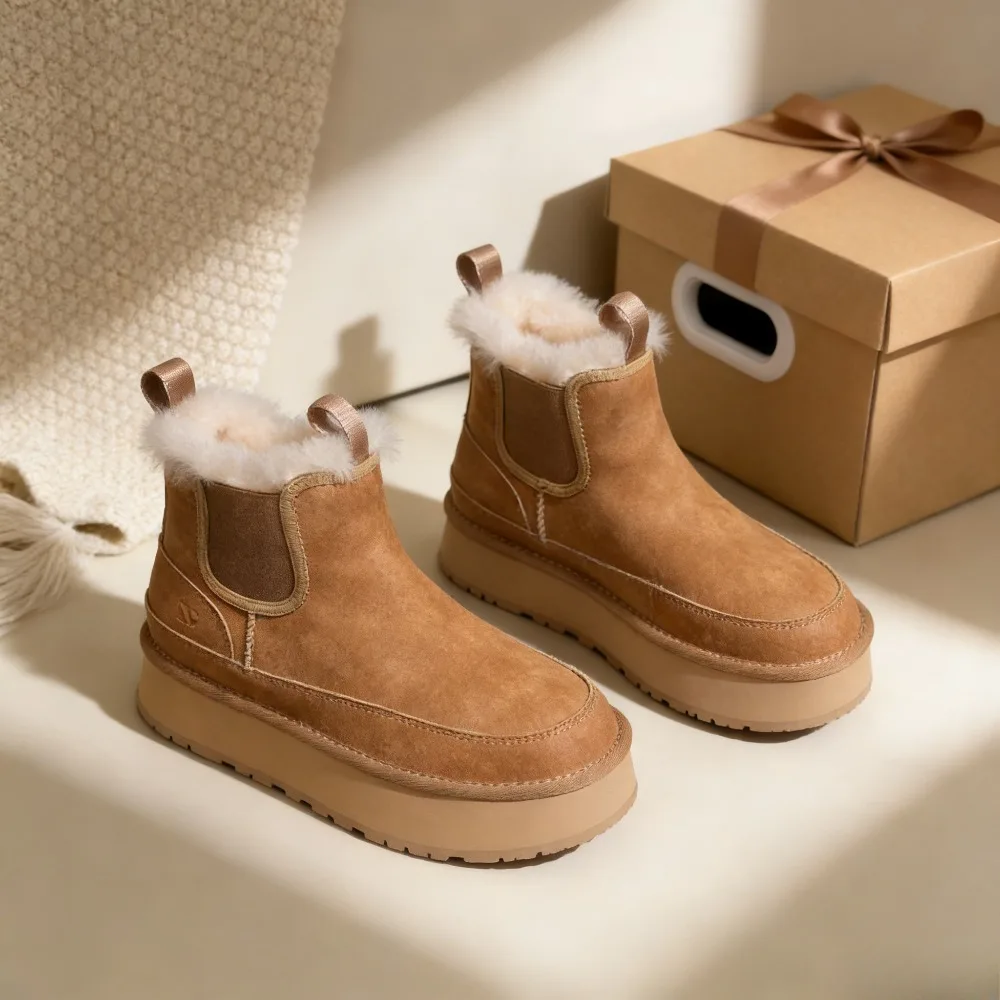 

Новые зимние ботинки 2025 года, высококачественные зимние ботинки из натуральной кожи с натуральным мехом, теплые зимние ботинки на толстой подошве и плюша.